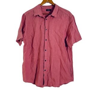Theory Clark Button Up Camp Shirt Size XL 100% Linen Pink Short Sleeve